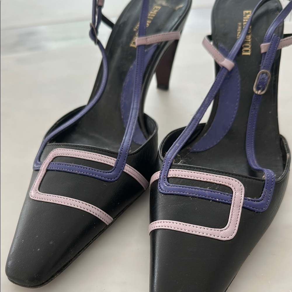 Emilio Pucci Black and Purple Heels with Modern Design